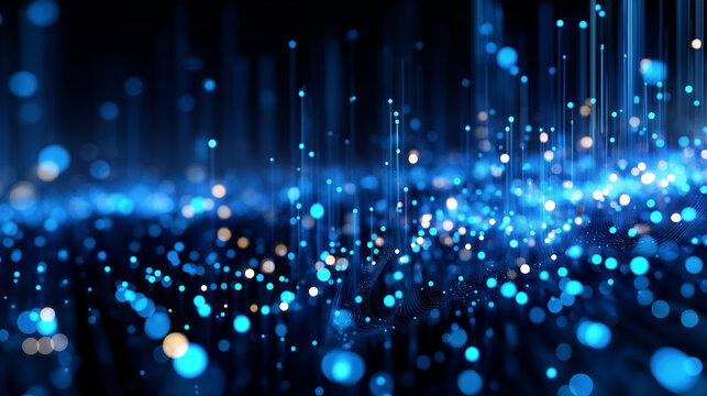 Thousands of glowing blue particles forming abstract constellation pattern in cyberspace no faces visible particle field digital stars cyber constellation dot pattern
