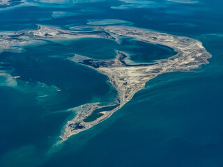 Saudi Arabia Coastline, aerial landscape view of area near Jubail city - in the Eastern Province of Saudi Arabia with Al Batinah Island located in the Persian Gulf 