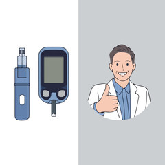 World Diabetes Day illustration set with blue circle emblem, support scenes, insulin access, workplace health, and global medical awareness designs