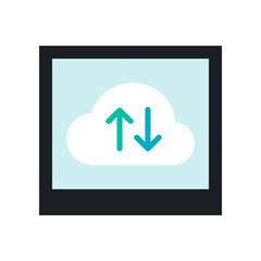 Blue Cloud Upload and Download Icon in Flat Design