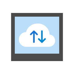 Light Blue Cloud Upload and Download Icon in Flat Design
