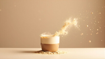 Sprinkling Powder over Creamy Latte Cup
