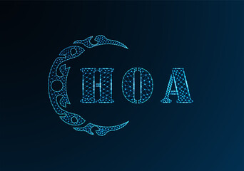 Low poly letter logo HOA design. HOA letter logo low poly vector design on blue color gradient background. HOA logo low poly design