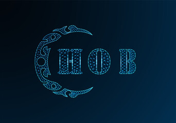 Low poly letter logo HOB design. HOB letter logo low poly vector design on blue color gradient background. HOB logo low poly design