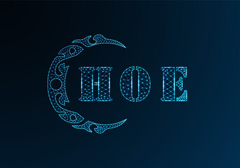 Low poly letter logo HOE design. HOE letter logo low poly vector design on blue color gradient background. HOE logo low poly design