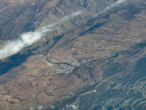 aerial landscape view of area around Deraluk, a town and subdistrict in Dohuk Governorate in Kurdistan Region, Iraq, located on the Great Zab and in the district of Amadiya