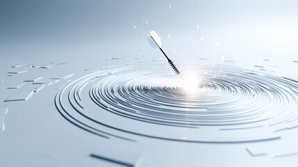Dart hitting the center of a swirling target graphic showing precision and focus in a digital setting