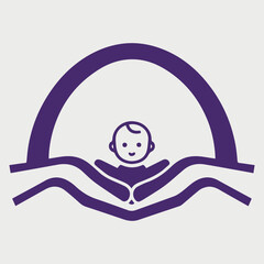 Tiny baby footprints, heart ribbon, caregiver hands, preemie support, awareness icons and solid color vector collection for World Prematurity Day