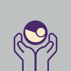 Tiny baby footprints, heart ribbon, caregiver hands, preemie support, awareness icons and solid color vector collection for World Prematurity Day