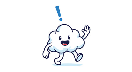 Cute cartoon cloud character with a happy expression and an exclamation mark overhead.