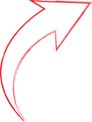 Grungy red curved arrow design vector isolated on transparent background