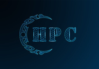 Low poly letter logo HPC design. HPC letter logo low poly vector design on blue color gradient background. HPC logo low poly design