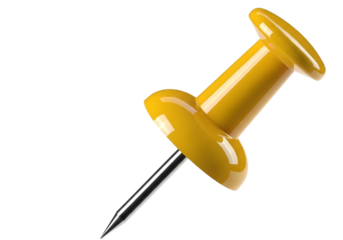 A single yellow thumbtack isolated on transparent background