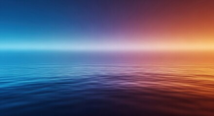 Majestic gradient sky merging with the tranquil ocean at dusk, featuring vibrant hues of blue and orange in a serene seascape.