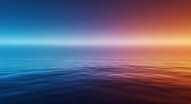 Majestic gradient sky merging with the tranquil ocean at dusk, featuring vibrant hues of blue and orange in a serene seascape.