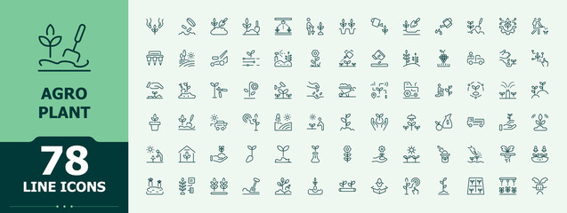 Agro Plant icon set. Thin web icons. Editable stroke. Pixel Perfect. Plant icon set. Includes symbols for farm, gardening, garden, agro, land, agriculture and more.