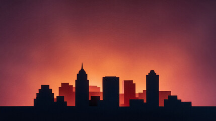 Naklejka premium Silhouette of a cityscape against a vibrant, colorful sunset sky. Evokes feelings of serenity, urban life, and potential. Great for backgrounds, web design, or prints.