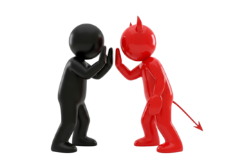 Black and red devil figures in a confrontation, isolated on transparent background