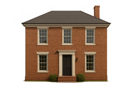 Georgian style brick house isolated, classic residential building, real estate, home ownership, property investment