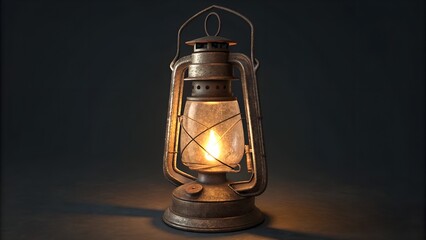 Vintage lantern glowing warmly, isolated object with realistic light source.