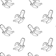 Pattern of hand-drawn bananas on a white background creating a playful and artistic design for various uses