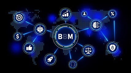 BM business management network with icons and digital world map global - Powered by Adobe
