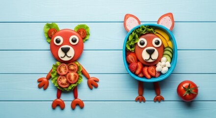 Creative food art of two animal figures made with