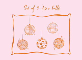 Set of hand drawn disco ball icon, doodle style, vector doodle icon. For wedding, graduation party, bachelorette party, hen party, new year party design templates