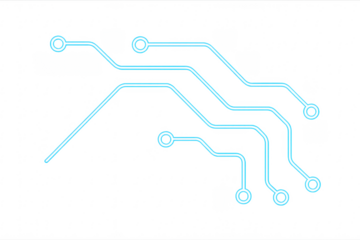 Circuit board trace lines neon blue on transparent background