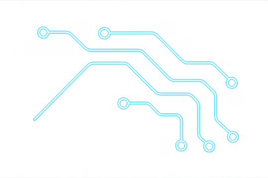 Circuit board trace lines neon blue on transparent background
