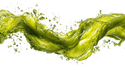 Hyper detailed photorealistic macro photograph of lime green liquid splashing in mid air.