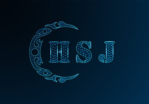 Low poly letter logo HSJ design. HSJ letter logo low poly vector design on blue color gradient background. HSJ logo low poly design