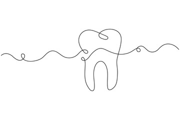 Dental tooth icon simple one line art design isolated on white background
