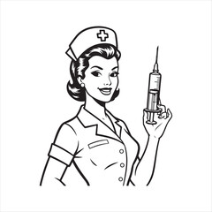 Retro nurse with syringe isolated on white background