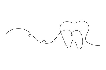 Dental tooth icon simple one line art design isolated on white background
