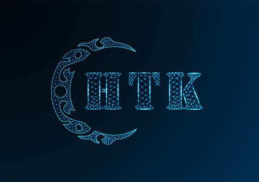 Low poly letter logo HTK design. HTK letter logo low poly vector design on blue color gradient background. HTK logo low poly design