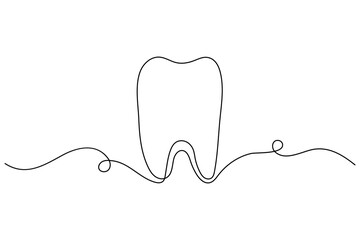 Dental tooth icon simple one line art design isolated on white background
