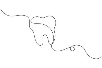 Dental tooth icon simple one line art design isolated on white background
