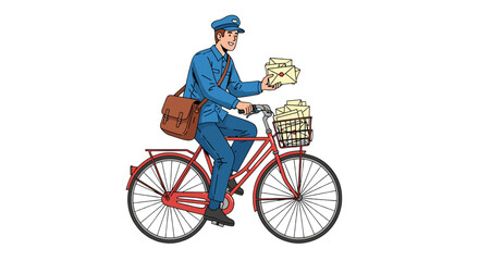 A friendly mailman on a red bicycle, delivering letters with care and a smile, ensuring prompt and reliable service.