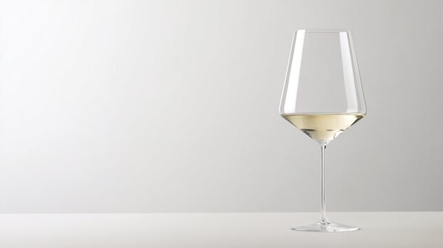 stemware. Elegant white wine glass placed simply on a clean table, capturing refined sophistication. bar promotions, beverage menus, designed for food & beverage menus and cafe branding.