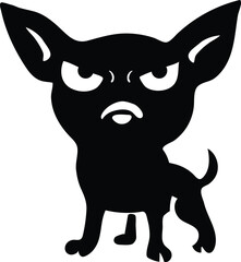 Grumpy black chihuahua silhouette with large ears