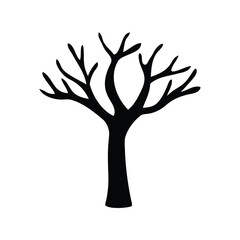 Silhouette of a bare tree against white background depicting autumn or winter season