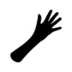 Black silhouette of a waving human arm and hand on white background