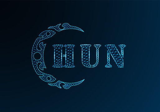 Low poly letter logo HUN design. HUN letter logo low poly vector design on blue color gradient background. HUN logo low poly design