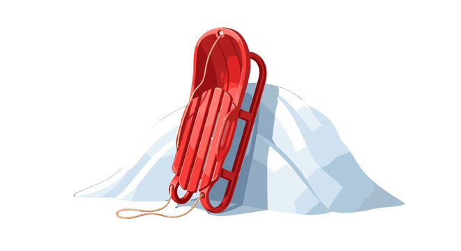 A vibrant red sled rests against a snowdrift, promising winter fun and snowy adventures for all ages. Classic winter scene.