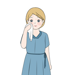 girl drying her face with clean tower