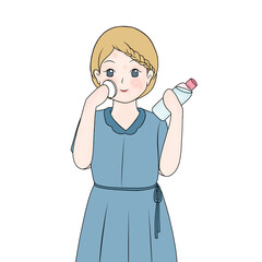 girl applying facial toner to her face skin	