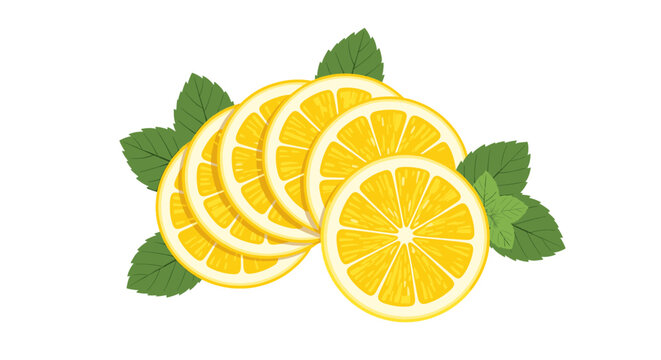 Bright and zesty lemon slices arranged with fresh green mint leaves in a flat 2D design that creates a vibrant image.