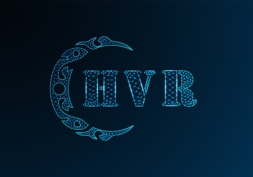Low poly letter logo HVR design. HVR letter logo low poly vector design on blue color gradient background. HVR logo low poly design