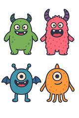 Obraz premium A set of charming and playful fantasy monster character illustrations
